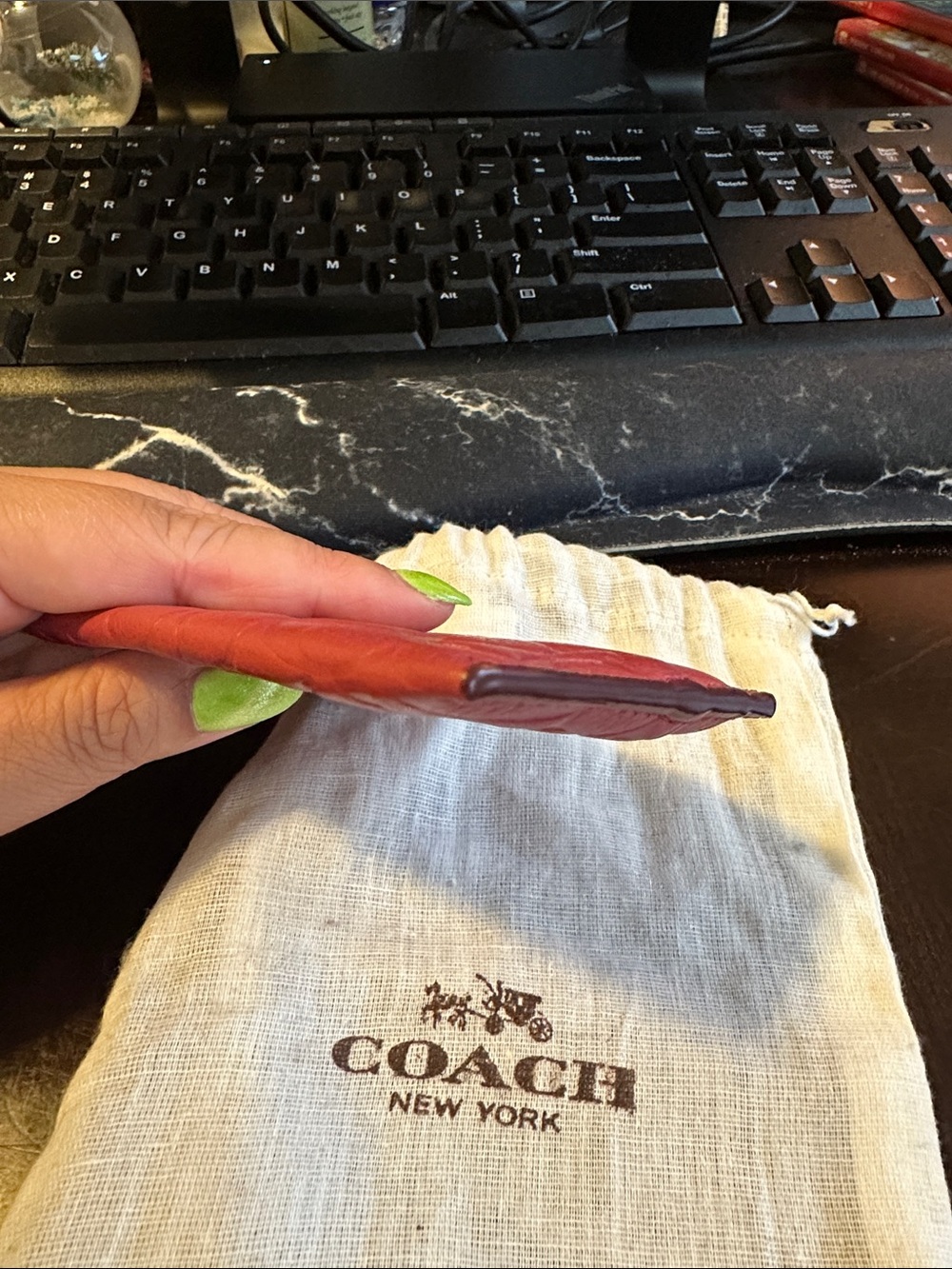 Coach Red Signature Embossed Leather Card Case - Picture 5 of 10